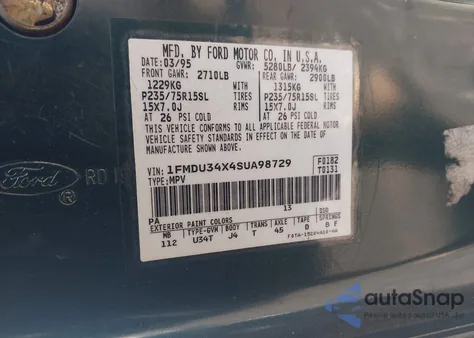 1995 Ford Explorer from USA, damaged, VIN 1FMDU34X4SUA98729